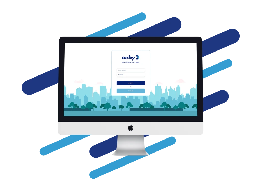 The Oeby customer portal shown on a laptop