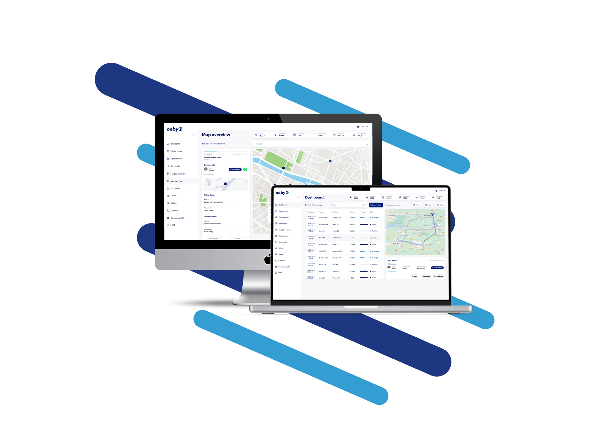 The Oeby customer portal shown on a laptop
